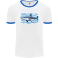 Great White Shark in the Ocean Mens Ringer T-Shirt White/Royal Blue