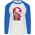 Anime Samurai Woman With Sword Mens L/S Baseball T-Shirt White/Royal Blue