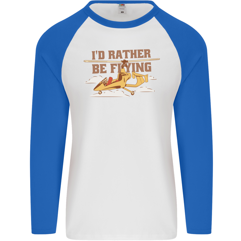 Gyrocopter Rather Be Flying Mens L/S Baseball T-Shirt White/Royal Blue
