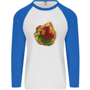 The Welsh Flag Fire Effect Wales Mens L/S Baseball T-Shirt White/Royal Blue