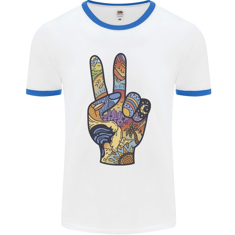 Vacation Peace Gesture Holiday Travel Mens Ringer T-Shirt White/Royal Blue