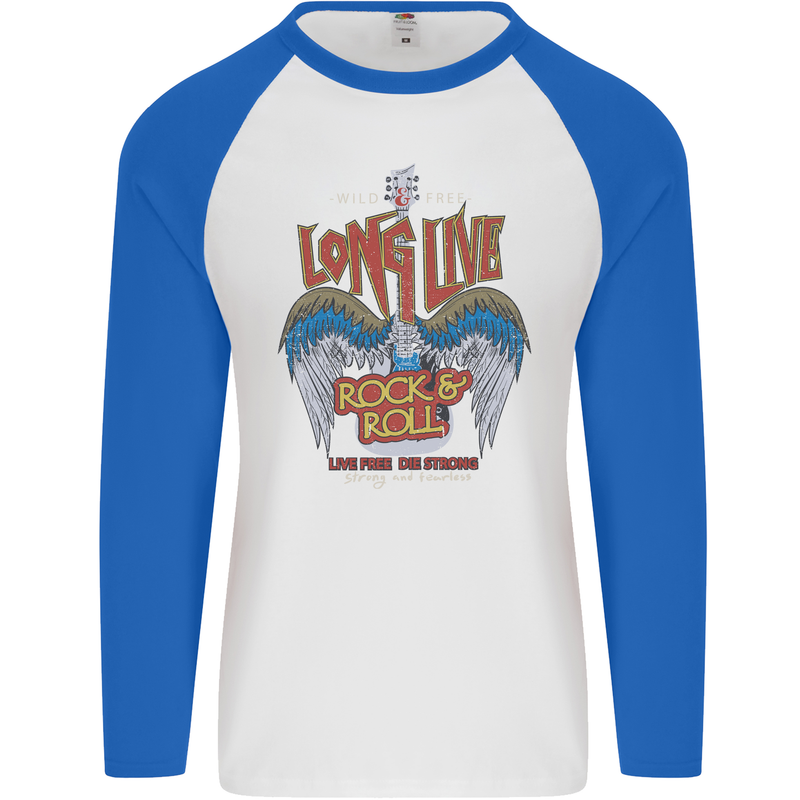 Long Live Rock n Roll Heavy Metal Guitar Mens L/S Baseball T-Shirt White/Royal Blue