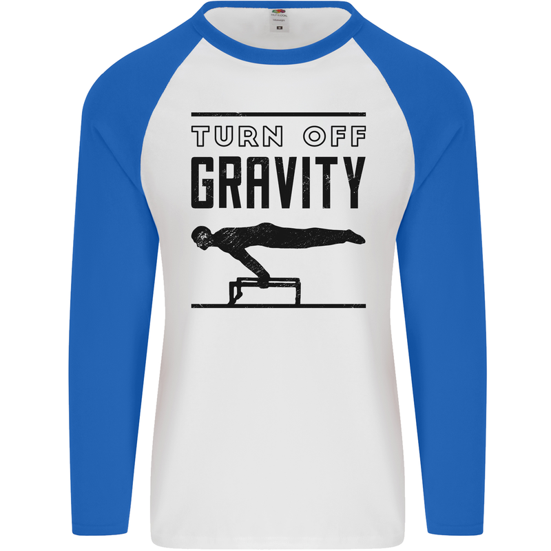 Pommel Horse Gymnastics Turn Off Gravity Gymnast Mens L/S Baseball T-Shirt White/Royal Blue