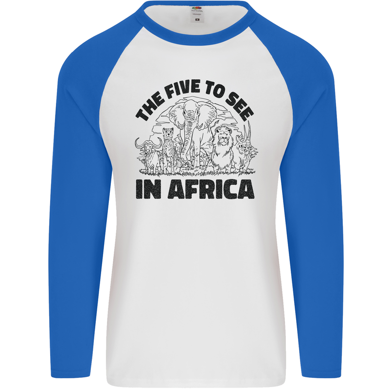 The Five Wild Animas to See in Africa Mens L/S Baseball T-Shirt White/Royal Blue