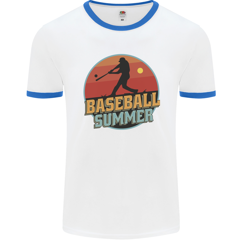 Baseball Summer Mens Ringer T-Shirt White/Royal Blue