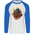 The Kraken Octopus Cthulhu Scuba Diving Mens L/S Baseball T-Shirt White/Royal Blue