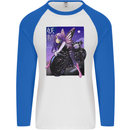 Anime Fairy Biker Japan Motorbike Motorcyle Mens L/S Baseball T-Shirt White/Royal Blue