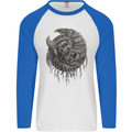 Angel Skull of Death Biker Motorbike Gothic Mens L/S Baseball T-Shirt White/Royal Blue