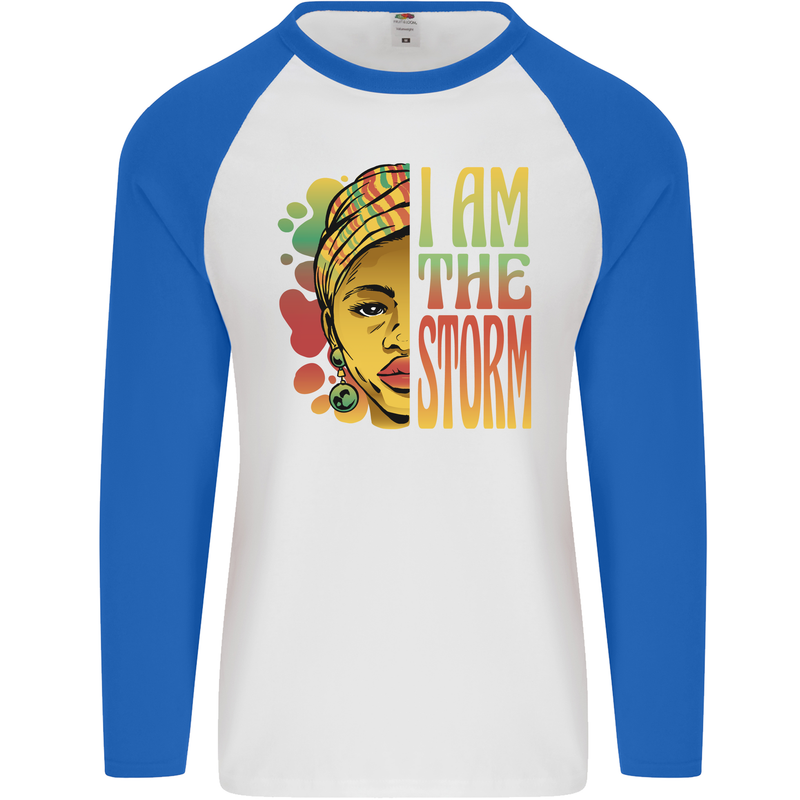 I Am the Storm African Black Lives Matter Mens L/S Baseball T-Shirt White/Royal Blue