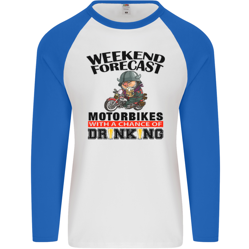 Biker Weekend Forecast Motorbikes Mens L/S Baseball T-Shirt White/Royal Blue