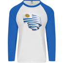 Curled Uruguay Flag Uruguayan Day Football Mens L/S Baseball T-Shirt White/Royal Blue