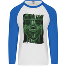 VR Man Virtual Reality Gaming Gamer Mens L/S Baseball T-Shirt White/Royal Blue