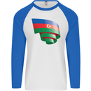Curled Azerbaijan Flag Azerbaijani Day Football Mens L/S Baseball T-Shirt White/Royal Blue