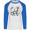 An Elephant Drinking Coffee Mens L/S Baseball T-Shirt White/Royal Blue