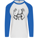 An Elephant Drinking Coffee Mens L/S Baseball T-Shirt White/Royal Blue