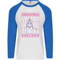 Funny Christmas Unicorn Mens L/S Baseball T-Shirt White/Royal Blue