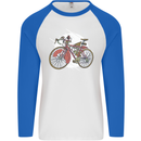 Cycling Steampunk Bicycle Bike Cyclist Mens L/S Baseball T-Shirt White/Royal Blue