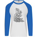 Skull Crown Biker Skull Gothic Heavy Metal Mens L/S Baseball T-Shirt White/Royal Blue