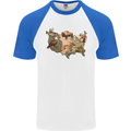 American Animals USA Eagle Buffalo Fish Wolf Mens S/S Baseball T-Shirt White/Royal Blue