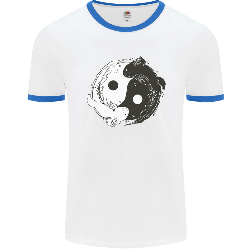 Yin Yang Axolottl Mens Ringer T-Shirt White/Royal Blue