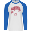 Chinese Zodiac Shengxiao Year of the Pig Mens L/S Baseball T-Shirt White/Royal Blue