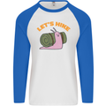 Let's Hike Funny Slug Trekking Walking Mens L/S Baseball T-Shirt White/Royal Blue