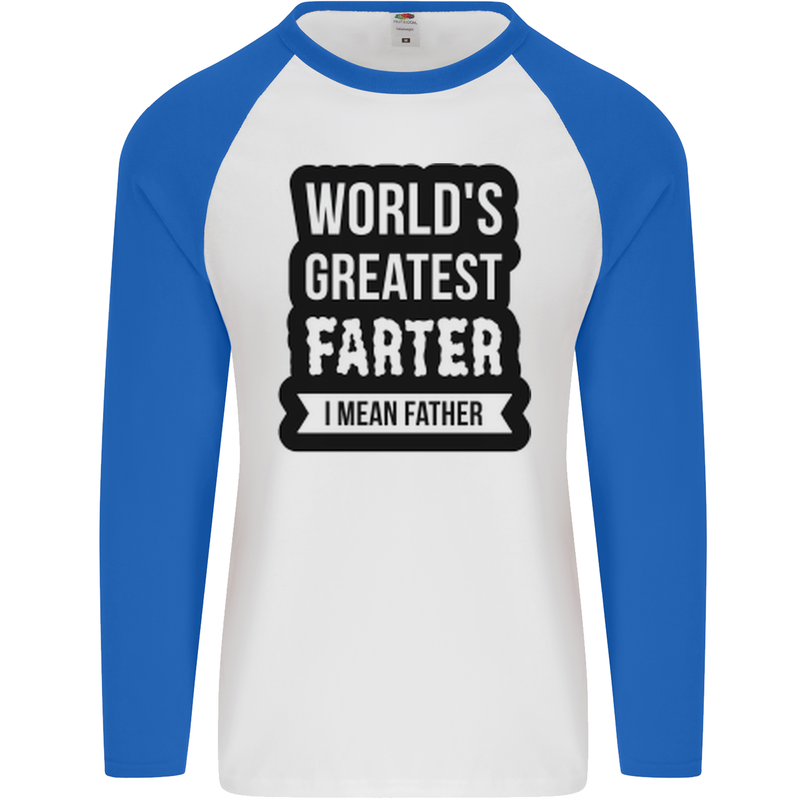 Fathers Day Farter Funny Flatulence Farting Mens L/S Baseball T-Shirt White/Royal Blue