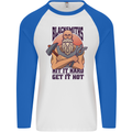 Blacksmiths Hit it Hard and Get it Hot Mens L/S Baseball T-Shirt White/Royal Blue