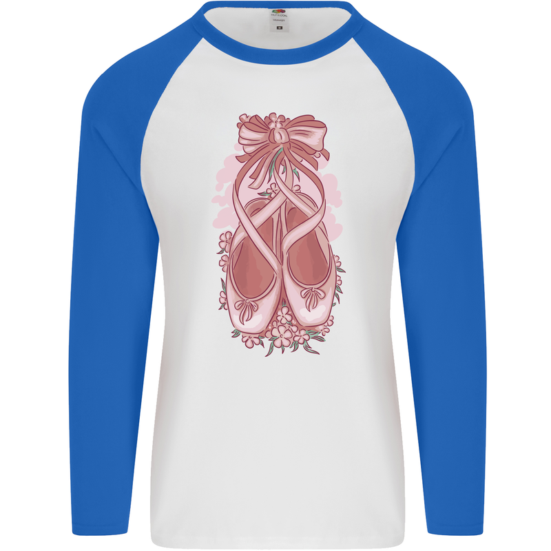 Ballerina Shoes Ballet Dancing Mens L/S Baseball T-Shirt White/Royal Blue