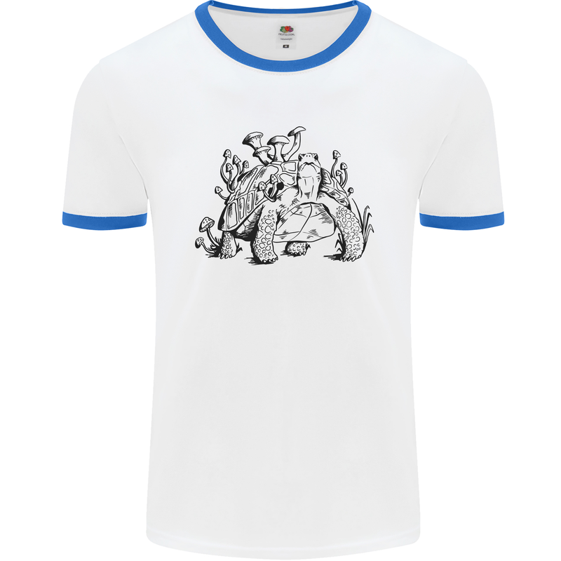 Tortoise Mushrooms Nature Mycology Mens Ringer T-Shirt White/Royal Blue