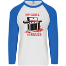 My Grill My Rules Funny BBQ Mens L/S Baseball T-Shirt White/Royal Blue