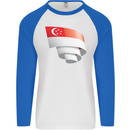 Curled Singapore Flag Singaporean Day Football Mens L/S Baseball T-Shirt White/Royal Blue