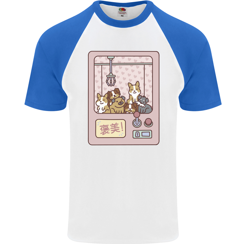 Kawaii Dog Machine Puppy Mens S/S Baseball T-Shirt White/Royal Blue