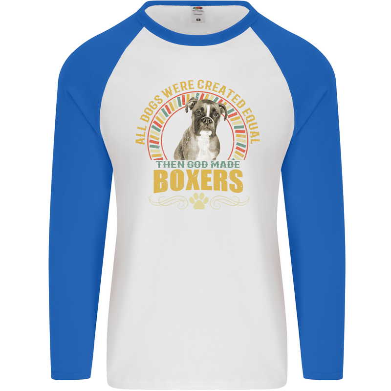 A Boxer Dog Mens L/S Baseball T-Shirt White/Royal Blue