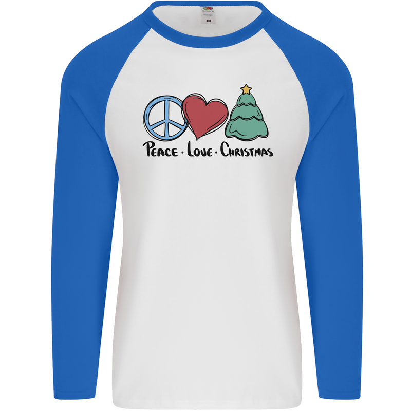 Peace Love Christmas Xmas Mens L/S Baseball T-Shirt White/Royal Blue