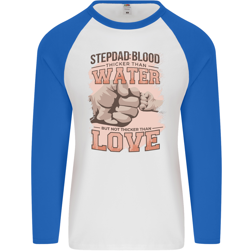 Stepdad Fathers Day Step Dad Mens L/S Baseball T-Shirt White/Royal Blue