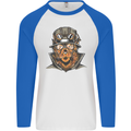 Steampunk Lion Mens L/S Baseball T-Shirt White/Royal Blue