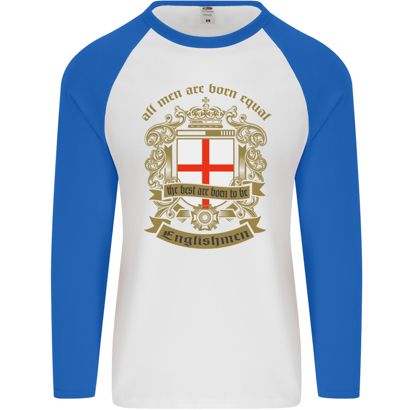 All Men Are Born Equal English England Mens L/S Baseball T-Shirt White/Royal Blue