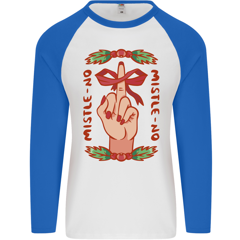 Christmas Mistle No Funny Bah Humbug Mens L/S Baseball T-Shirt White/Royal Blue