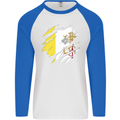 Torn Vatican Flag Day Mens L/S Baseball T-Shirt White/Royal Blue