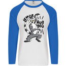 Lemur Hug You Mens L/S Baseball T-Shirt White/Royal Blue