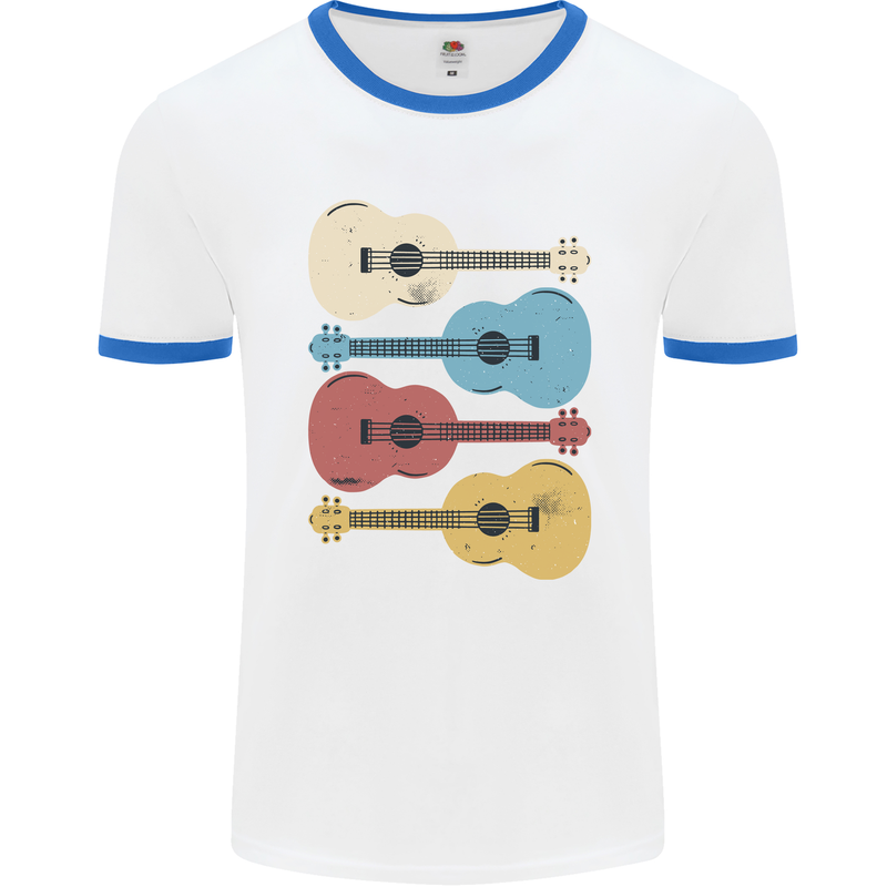 Four Ukulele Guitars Mens Ringer T-Shirt White/Royal Blue