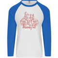 Life is a Beautiful Ride Cycling Bicycle Mens L/S Baseball T-Shirt White/Royal Blue