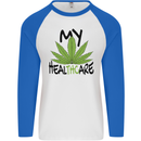 Weed My HealTHCare Cannabis Funny THC Mens L/S Baseball T-Shirt White/Royal Blue