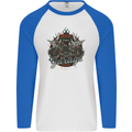 American Custom Garage Biker Motorcycle Mens L/S Baseball T-Shirt White/Royal Blue