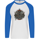 American Custom Garage Biker Motorcycle Mens L/S Baseball T-Shirt White/Royal Blue