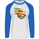 Curled Zimbabwe Flag Zimbabwean Day Football Mens L/S Baseball T-Shirt White/Royal Blue