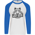 Cat I Need Coffee Right Meow Funny Mens L/S Baseball T-Shirt White/Royal Blue