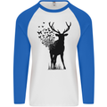 Abstract Butterfly Deer Ecology Environment Mens L/S Baseball T-Shirt White/Royal Blue