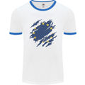 Torn EU Flag European Union Flag Football Mens Ringer T-Shirt White/Royal Blue